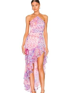 Amanda Uprichard Pink and Lavender Halter Ruffle High-Low Dress